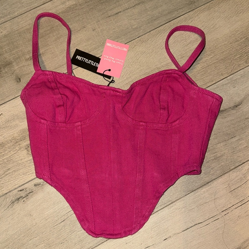 Pink Dipped Hem Denim Corset
